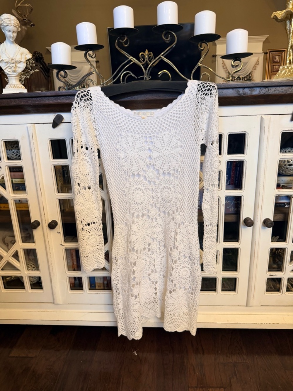 White Crochet Knit Long Sleeve Dress